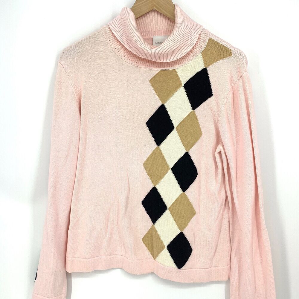 Liz Claiborne Pink Turtleneck Argyle Sweater Size M